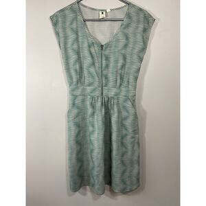 Needle & Thread Women Dress Green Stripe Cap Sleeve Elastic Waist Zip Size SMALL